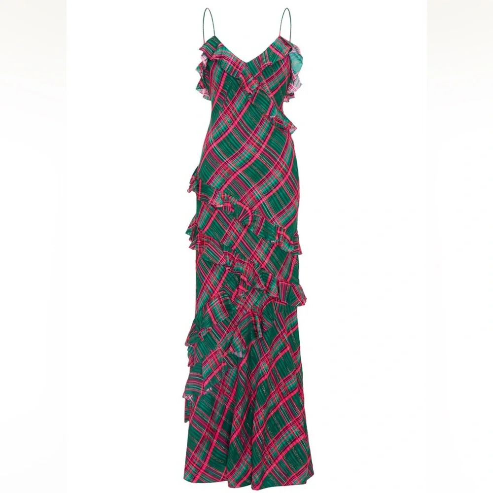 LoveShackFancy Rialto Silk Tartan Dress Size: 6 - Picture 3 of 7